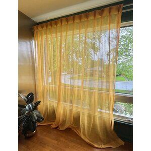 Vintage 70s pleated curtain, orange/yellow open weave mesh, oversized panel